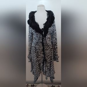 Pretty Angel Ebony Long Vintage look sweater w/ ruffles &lace in grays